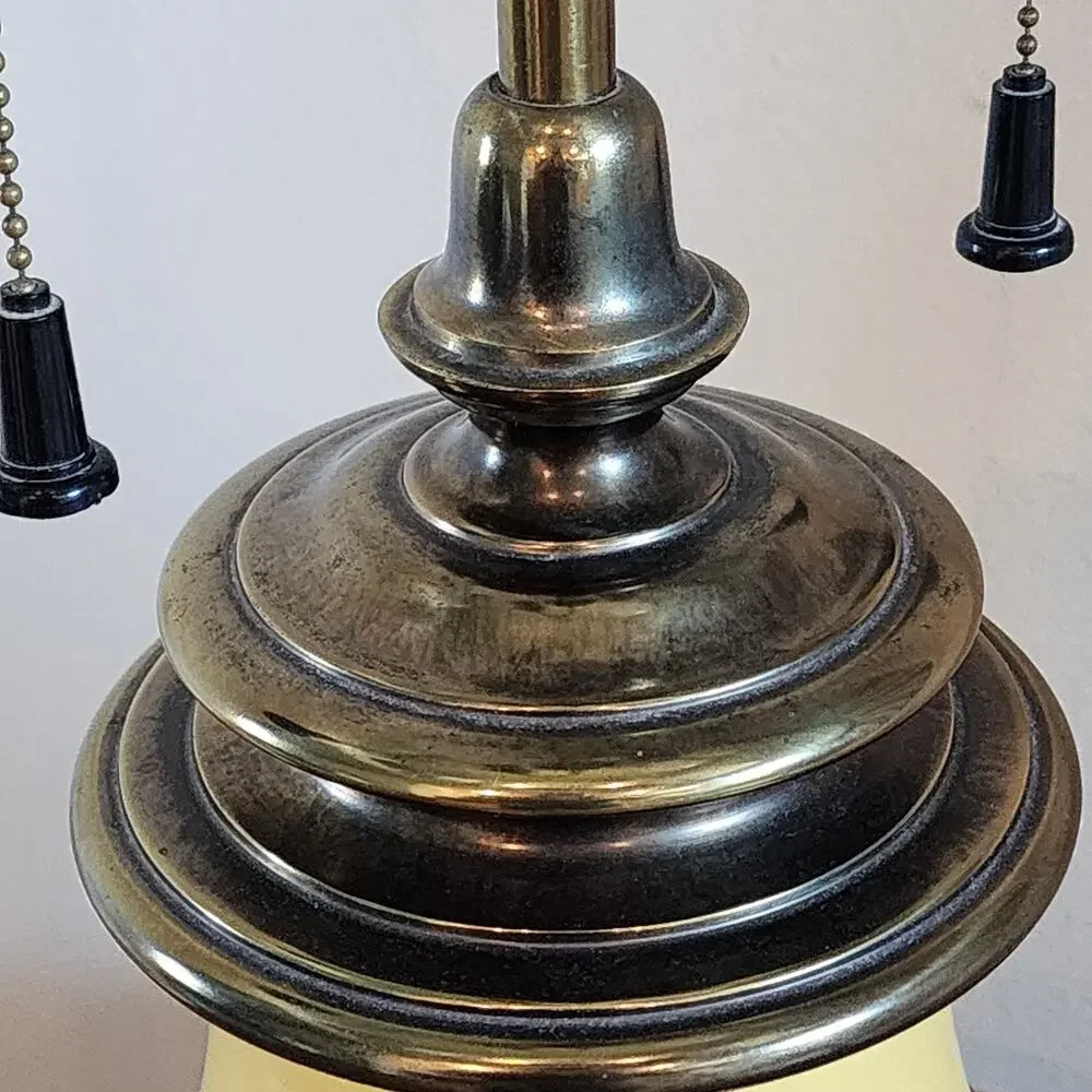 Mid Century STIFFEL Yellow Enamel / Brass DBL Socket Table Lamp 35.5